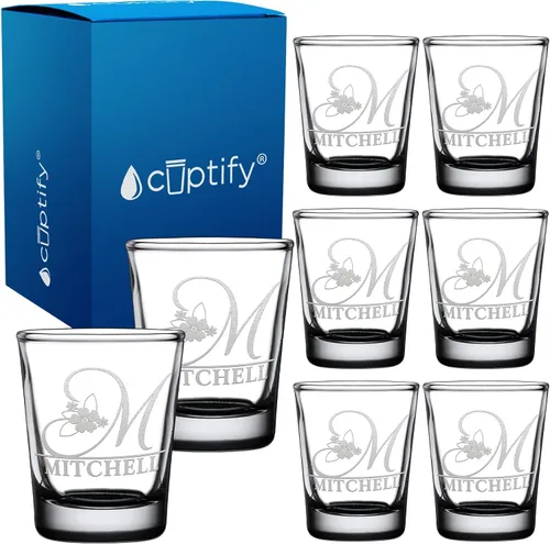 Vista 28 de Vaso de chupito personalizado con nombre de círculo elaborado de 2 onzas, parte inferior negra grabada con texto personalizado para regalos, bodas