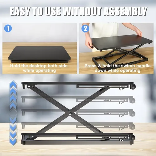 Vista 6 de Elevador de teclado para escritorio: convertidor de escritorio de pie ajustable de 23.6 pulgadas, elevador de mesa para estar de pie, elevador