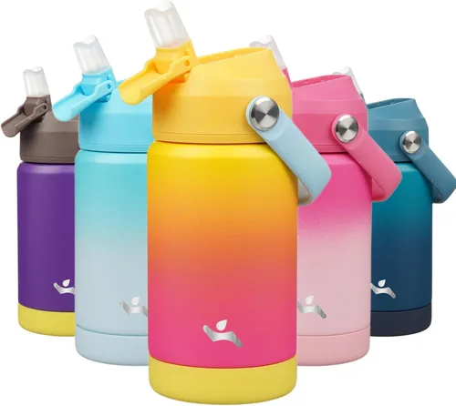 Vista 20 de Konokyo Botella de agua aislada con tapa de pajilla, botella de metal al vacío de acero inoxidable de 18 onzas con mango de silicona, color negro