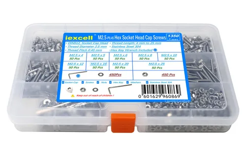 Vista 274 de iexcell Kit de tornillos de cabeza hexagonal de acero inoxidable 304, 100 unidades M2 x 0.157 in, paso de rosca de 0.016 in