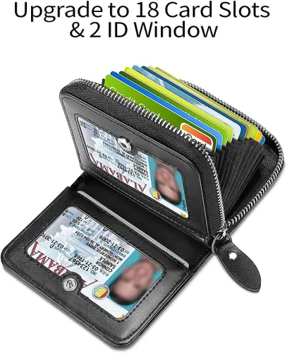 Vista 4 de Tarjetero RFID con cremallera tarjetero Negro 18 ranuras para tarjetas y 2 ventanas de identificación