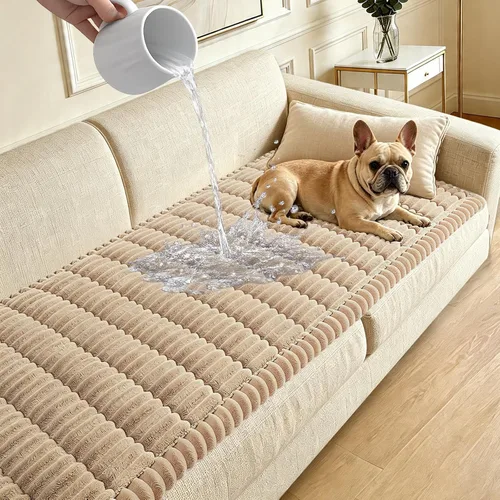 Vista 14 de Funda para sofá para perros lavable, fundas para sofá de 3 cojines no deslizantes, duraderas y peludas, funda para sofá apta para mascotas