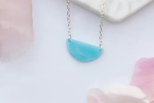 Vista 6 de Blue Half Circle Necklace, Sterling Silver Layering, Christmas Gifts For Women, Half Moon Jewelry