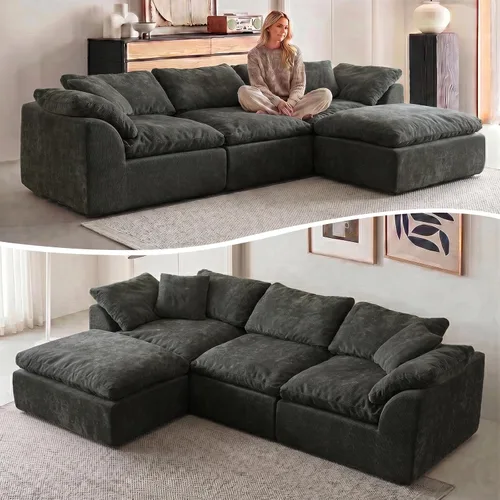 Vista 14 de Sofás modernos de nube de 109 pulgadas para sala de estar, sofá convertible en forma de L de asiento profundo sin huesos con otomana, sofá cómodo