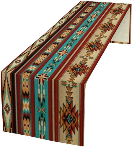 Vista 35 de Camino de mesa vintage azteca, abstracto geométrico, tribal, étnico, nativo, vintage, americano, patrón del suroeste para el hogar, cocina