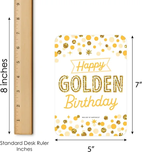 Vista 5 de Big Dot of Happiness Golden Birthday - Tarjetas y marcadores de bingo con imágenes - Juego de bingo para fiesta de cumpleaños - Juego de 18