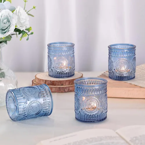 Vista 7 de MATAHUM 36 Piezas de Portavelas Votivos Azules, Portavelas de Cristal para Luz de Té para Centro de Mesa de Boda, Centro de Mesa, Decoraciones