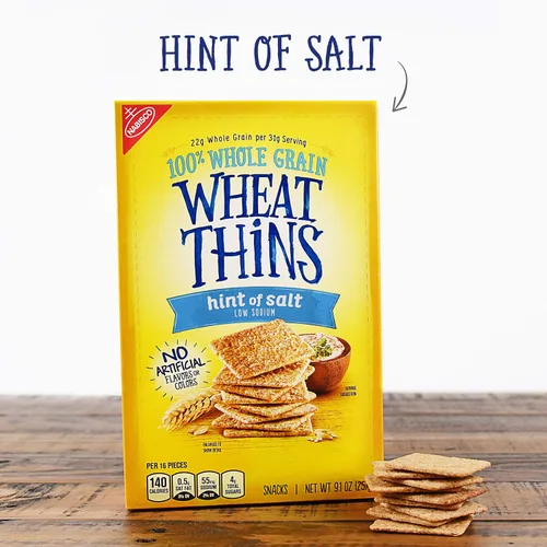Vista 5 de Wheat Thins Galletas Integrales con un Toque de Sal de Grano Entero de Baja Sodio, 6 Cajas de 9.1 oz Cada Una