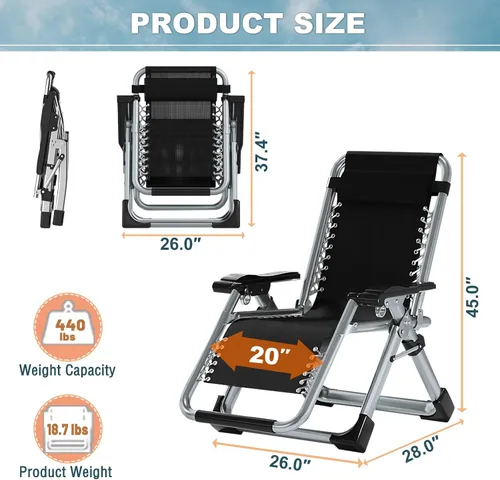 Vista 3 de ABORON Silla de Gravedad Cero, Sillas de Salón Plegables Premium para Césped y Exteriores, Sillas de Patio Reclinables Resistentes y Ajustables