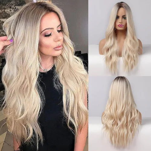 Vista 32 de Esmee Pelucas largas de color castaño rojizo ombré para mujer, peluca de cabello sintético ondulado y rizado natural para uso diario, fiestas