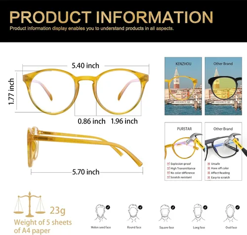 Vista 3 de K KENZHOU gafas de bloqueo de luz azul mujeres borde redondo marco gafas