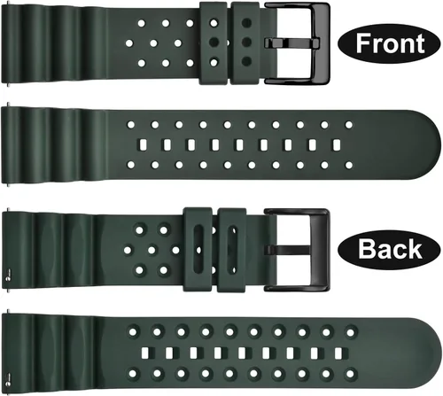 Vista 3 de WOCCI Correas de reloj de goma FKM ventiladas (no de silicona), correas de fluorogoma para relojes de buceo, liberación rápida, hebilla de acero