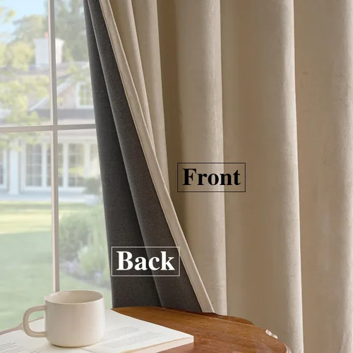 Vista 2 de VISIONTEX Velvet Blackout Curtains Thermal Insulated Beige 63 Inches Beige Camel