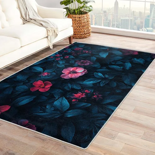 Vista 13 de Alfombra floral negra y dorada para entrada, dormitorio, cocina, 2 x 3 pulgadas, diseño de flor de cerezo de 2 x 3 pies, alfombra pequeña con diseño