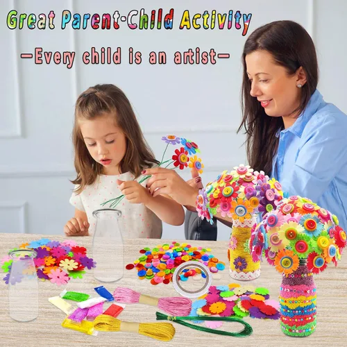 Vista 2 de 7july Manualidades para niñas de 6 a 10 años, haz tu propio ramo de flores con botones y flores de fieltro, florero arte y manualidades para niños