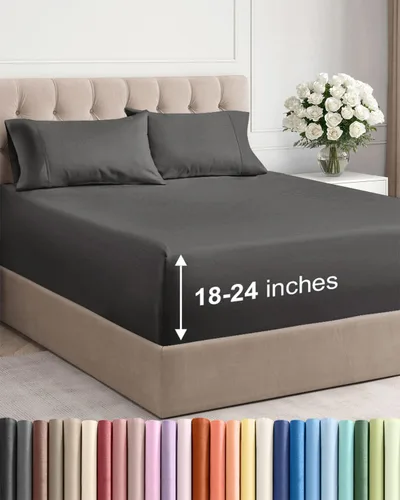 Vista 85 de Sábanas individuales de bolsillo extra profundo, sábanas transpirables y refrescantes de 3 piezas, juego de sábanas de lujo para hotel, suaves, sin