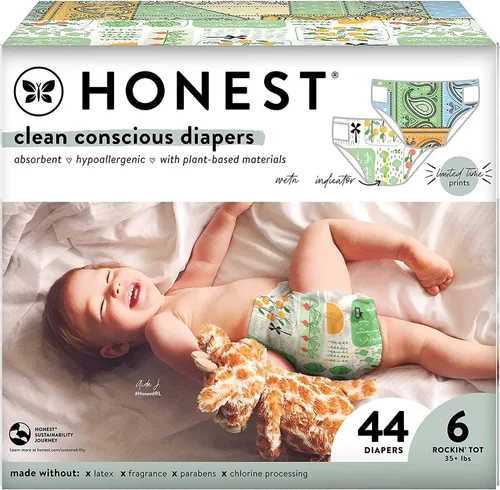 Vista 10 de The Honest Company Clean Conscious Diapers - Pañales hechos a base de plantas, sostenibles, All Letters y It's a Pawty, caja Club, tamaño 6, 35+