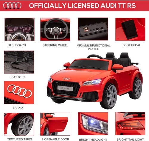 Vista 4 de Aosom 6V Audi TT RS Automóvil deportivo eléctrico para niños Ride On Toy One Seat con control remoto., Rojo