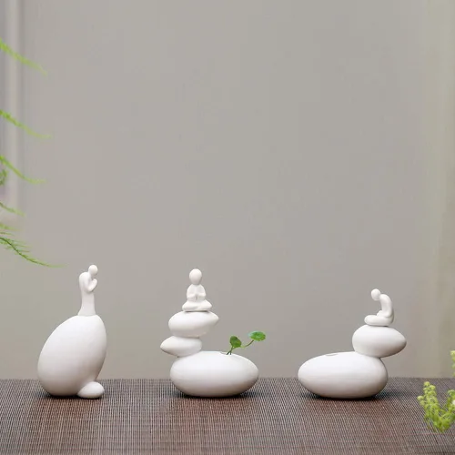 Vista 4 de KJYHXX Figura de Buda de cerámica sin fase, dispositivo de arreglo floral hidropónico de monje, adorno pequeño ideal para escritorios del hogar