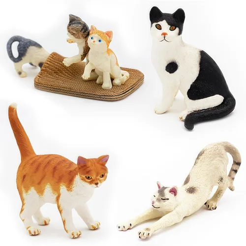 Vista 5 de Gemini&Genius 6 juguetes de gato para niños, figuras de gato, gatitos realistas para niños pequeños, juguetes divertidos de animales para mascotas
