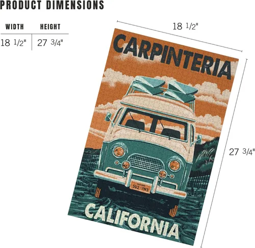 Vista 6 de Lantern Press Carpinteria, California, Letterpress, Camper Van 1000 Piece Jigsaw Puzzle for Adults, Made in USA with Reference Poster