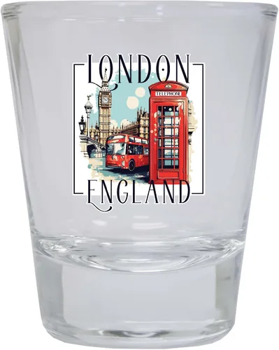 Vista 6 de London England Design C Souvenir - Vaso de chupito redondo de 1.5 onzas, color azul, paquete de 2