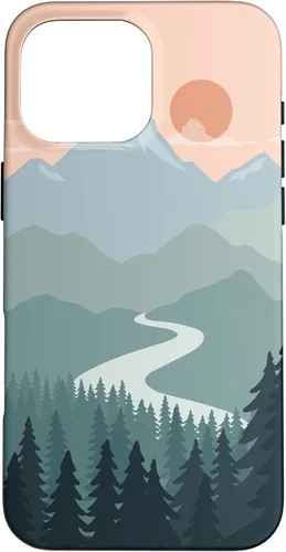 Vista 19 de Boho Chic Pines Forest Mountains Landscape Minimal Sunset Case for iPhone 16