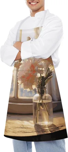 Vista 4 de MUSM Window Flower Apron，Classic Vintage Funny with Pockets Aprons,Adjustable Bib Waterdrop Resistant for Kitchen Cooking Restaurant BBQ Painting