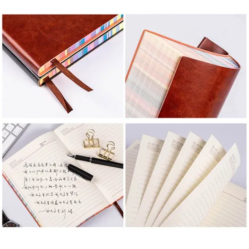 Vista 3 de Softcover Leather Notebook Business Notepad Travel Journal Ribbon 200 Pages Wide Lined 6 Colors Office Supplies leather notebook lined a6 a5 a4 pu