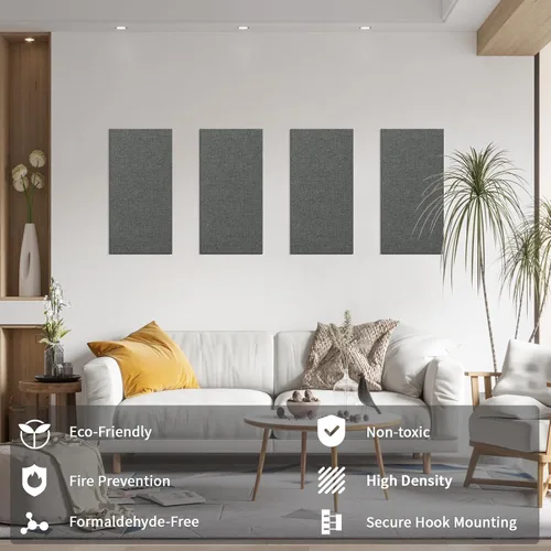 Vista 7 de Art3dwallpanels 4 PCS Paneles Acústicos, 24''x12'' Paneles de Pared de Tela Insonorizados, Paneles de Absorción de Sonido de Montaje Fácil con Gris