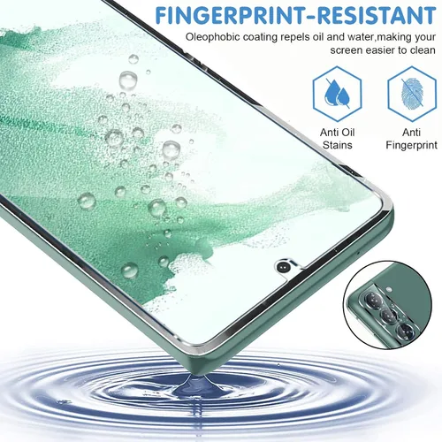 Vista 6 de [Paquete de 3+3] Protector de pantalla de vidrio para Samsung Galaxy S22 Plus 5G, vidrio templado 9H, compatible con huellas dactilares
