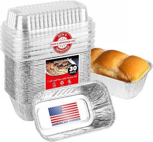 Vista 8 de Stock Your Home Mini moldes para pan de papel de aluminio de 1 libra (paquete de 30 unidades) desechables para pan, forros para hornear de 1 libra
