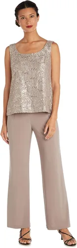 Vista 2 de R&M Richards Conjunto de 3 piezas con encaje festoneado con purpurina para mujer, con camiseta sin mangas a juego y chaqueta de mangas 34 hasta