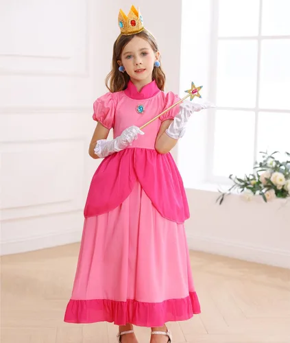 Vista 2 de iTVTi Disfraz de princesa melocotón para niñas, disfraz rosa, disfraz de Halloween, fiesta de cumpleaños