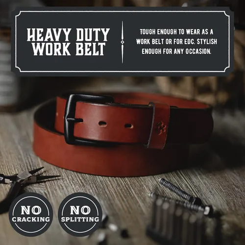 Vista 2 de Main Street Forge Cinturón de cuero All American Fabricado en Estados Unidos Cinturón de trabajo resistente para hombre Cinturón EDC