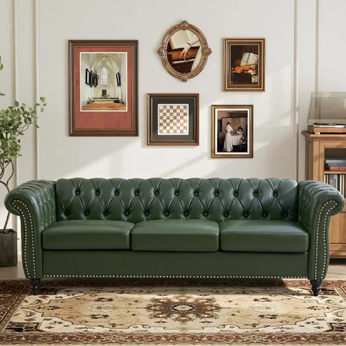 Vista 10 de LEVNARY Sillón Tapizado en Cuero, Silla Sofá Individual Estilo Mediados de Siglo Moderno con Brazos Curvos y Tachuelas, Silla Chesterfield de Cuero