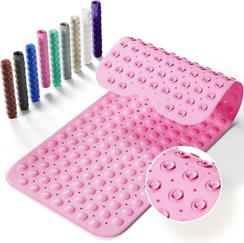 Vista 14 de Alfombrilla antideslizante para bañera, extra grande de 39x16 pulgadas con agujeros de drenaje y ventosas, lavable a máquina, color negro