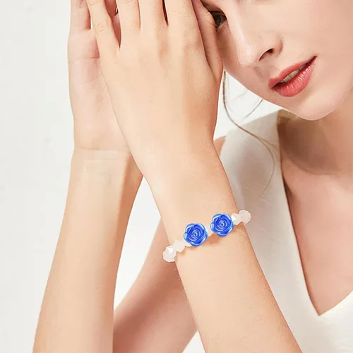 Vista 6 de 100 cuentas espaciadoras de rosas de plástico ABS con forma de flor de rosa, cuentas de rosas lindas, accesorios para adornos para manualidades, Azul