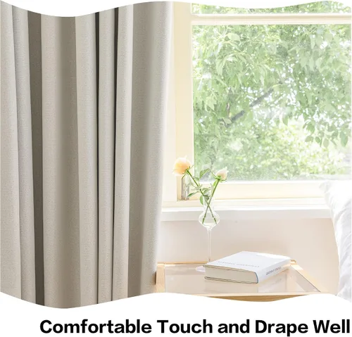 Vista 5 de HUTO Cortina plisada opaca completa con alzapaños, cortina de lino sintético extra ancha para patio, dormitorio, sala de estar, abedul blanco, 84