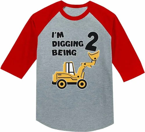 Vista 11 de Tstars Conjunto de construcción de segundo cumpleaños para niños pequeños – Camiseta I'm Digging Being 2 – Bulldozer Digger Truck Tee Manga regular