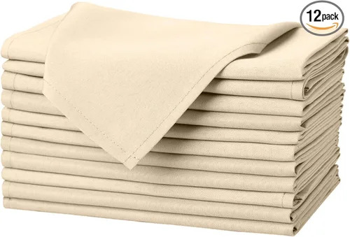 Vista 3 de Pomp Servilleta de tela de poliéster beige de 17 x 17 pulgadas (paquete de 12) Tela de fácil cuidado resistente a las arrugas y a las manchas
