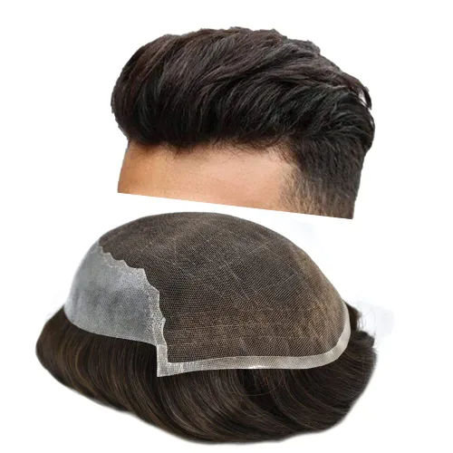 Vista 30 de Mens Toupee Human Hair Replacement System Swiss Lace Toupee For Men Hair Piece Protesis Capilar Mens Hairpiece 5X7#1 Jet Black 120% Density