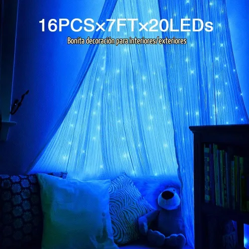Vista 2 de Olafus Paquete de 16 luces de hadas azules que funcionan con pilas, mini tira de luces estrelladas impermeables IP68, 7 pies, 20 luces LED