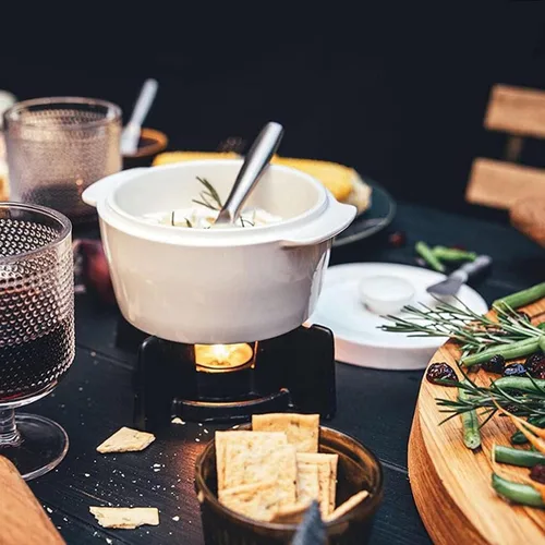Vista 2 de Juego de fondue de cerámica, fondue de chocolate, fondue de queso o fondue de mantequilla, olla de fusión de porcelana ligera de té premium