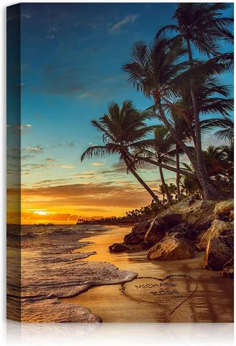 Vista 136 de A&T ARTWORK Love on Beach - Impresión fotográfica personalizada, incluye nombres y la fecha, regalo único para el aniversario de boda. Alfombrillas