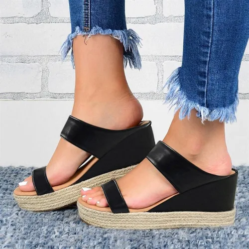 Vista 2 de NOLDARES Sandalias para mujer, alpargatas con soporte de arco de pajilla, sandalias de cuña de moda casuales