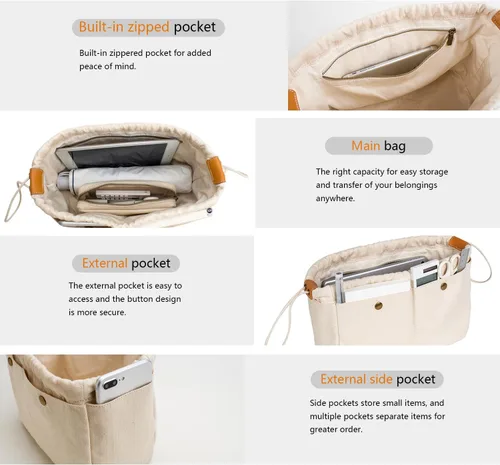 Vista 3 de Divisor de bolsa de lona de algodón Organizador Insertar bolso grande Bolso extra grande (L)