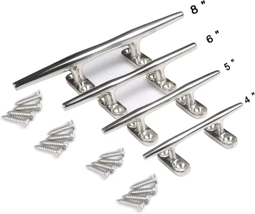 Vista 5 de Boat Cleats 4 inch/5 inch/6 inch/8 inch Marine Dock Cleats Stainless Steel Boat Rope Cleat with Fasteners for Marine, Deck, Nautical Décor plateado