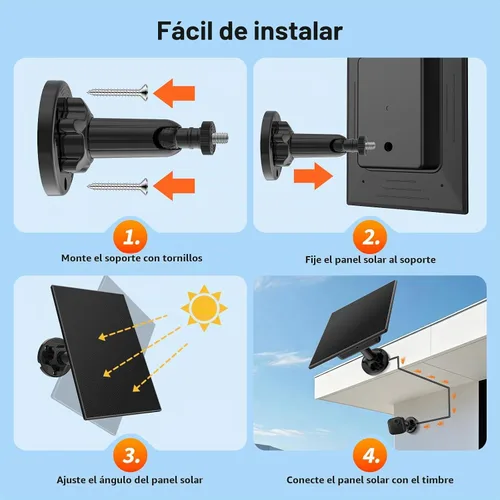 Vista 9 de 4 paneles solares para cámara Blink, energía solar + batería integrada de Negro
