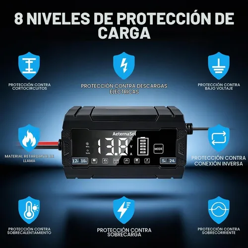 Vista 6 de Cargador de batería inteligente 10A, cargador de batería de coche 12V/24V 12V 12A